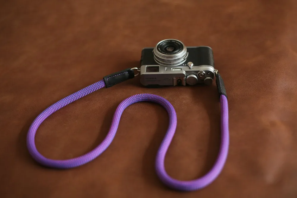 Windmup COOL Blue purple Climbing rope 10mm Black leather handmade Camera neck shoulder strap | Электроника