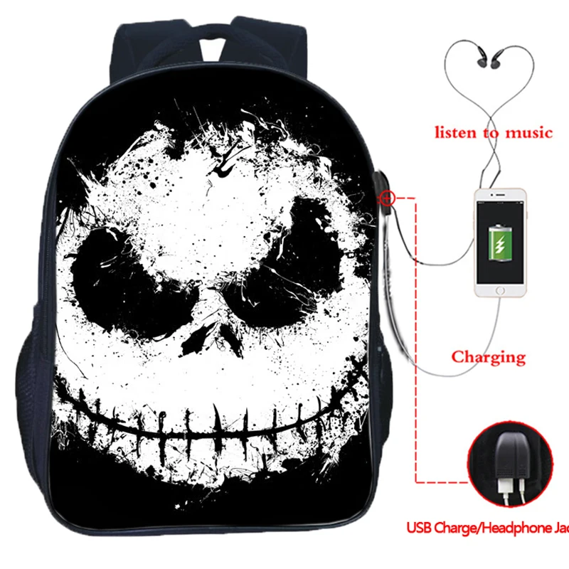 The Nightmare Before Christmas Backpack USB Charging Backpack Jack Skellington School Bag Backpacks Multifunctional Travel Bags