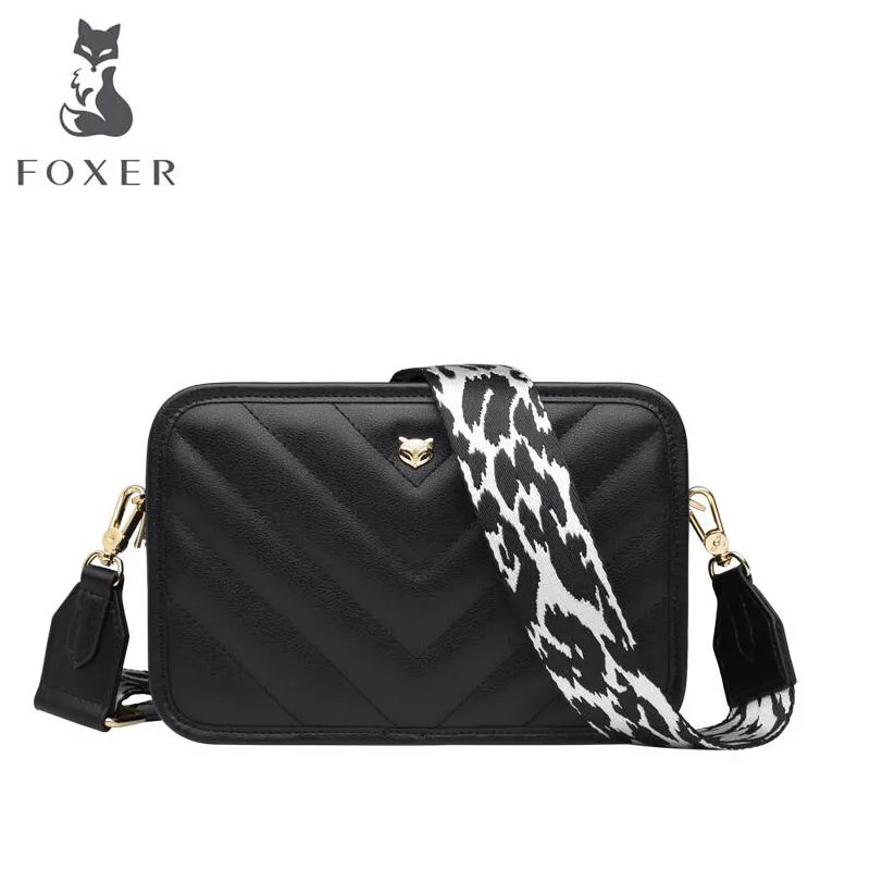 

FOXER luxury fashion high quality small square bag handbag 2019 new wave fashion simple Korean version of the wide shoulder stra