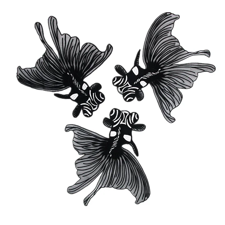 

Black Goldfish Fish Badges for Clothes Sew On Patches Embroidery Patch DIY Applique Badge Embroidered Stickers for Clothes