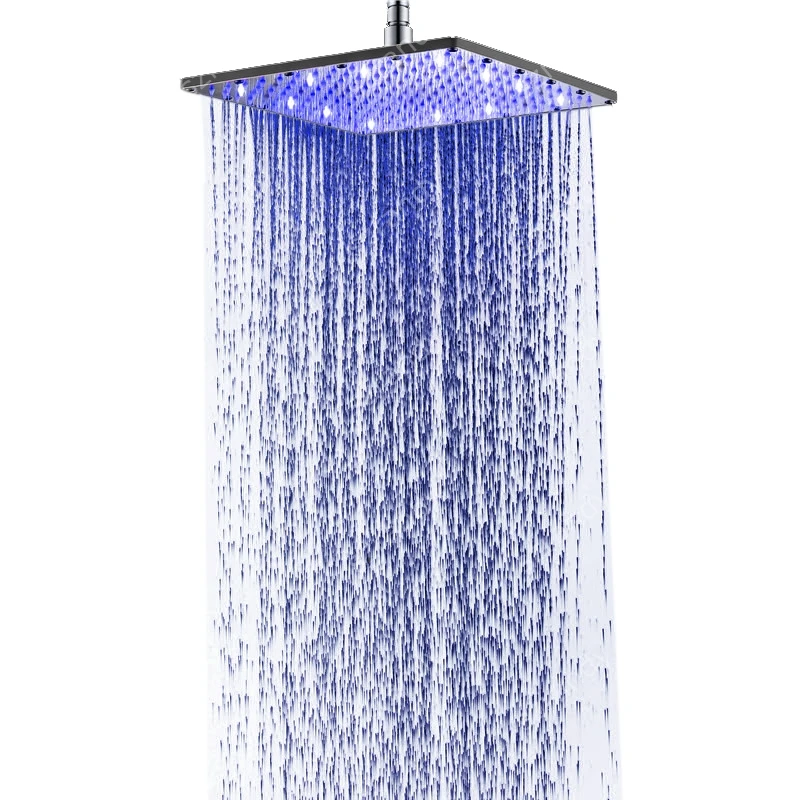 

12 inch Stainless Steel blue lighting hydropower light color ring shower caddy head