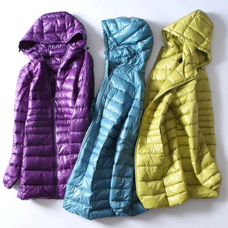 Koop 2018 Herfst Winter Vrouwen Ultra Licht Donsjack Warme Lichtgewicht Witte Eend Down Jas Parka Dames Lange Hooded Uitloper AB884