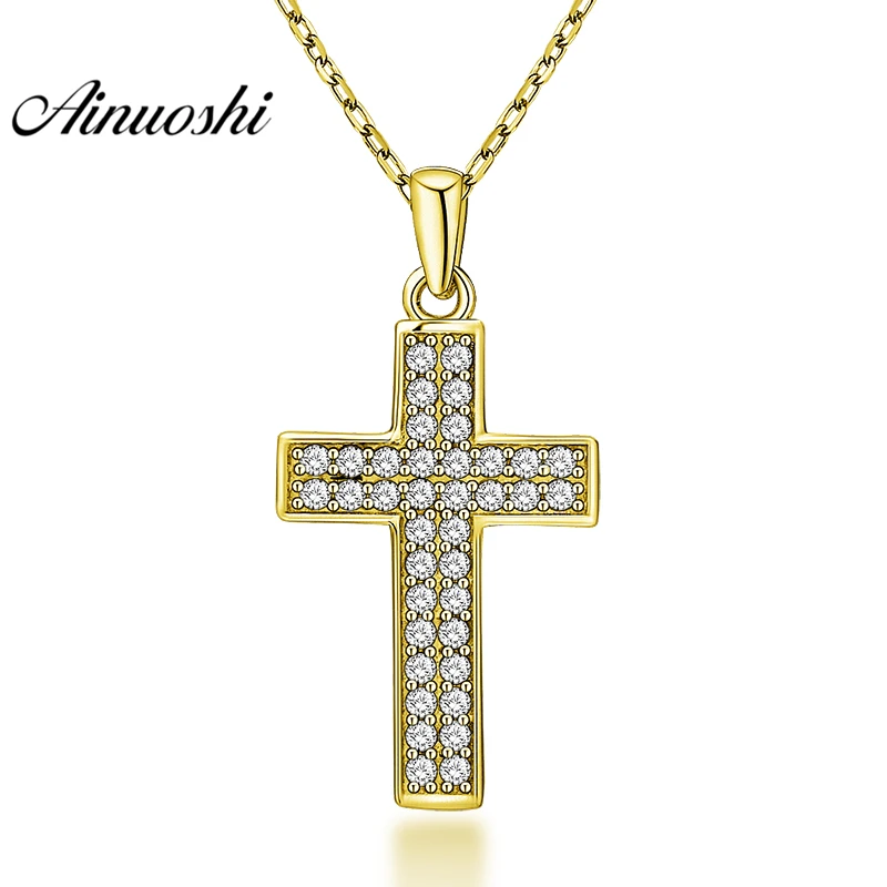 

AINUOSHI 10K Solid Yellow Gold Pendant Cross Pendant SONA Diamond Women Men Fine Jewelry Solemn Christian Cross Separate Pendant