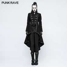 PUNKRAVE Women Punk Military Uniform High Collar Woolen Jacket Coat Plus Size Black Motorcycle Casual Ladies Outwear Trench Coat