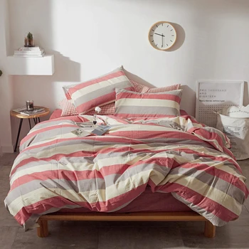 

Washed Cotton Soft Cozy Bedding Sets Geometry Striped Multicolor Warm Double Winter Pillowcase/Bed Sheet/ Duvet Cover Queen King