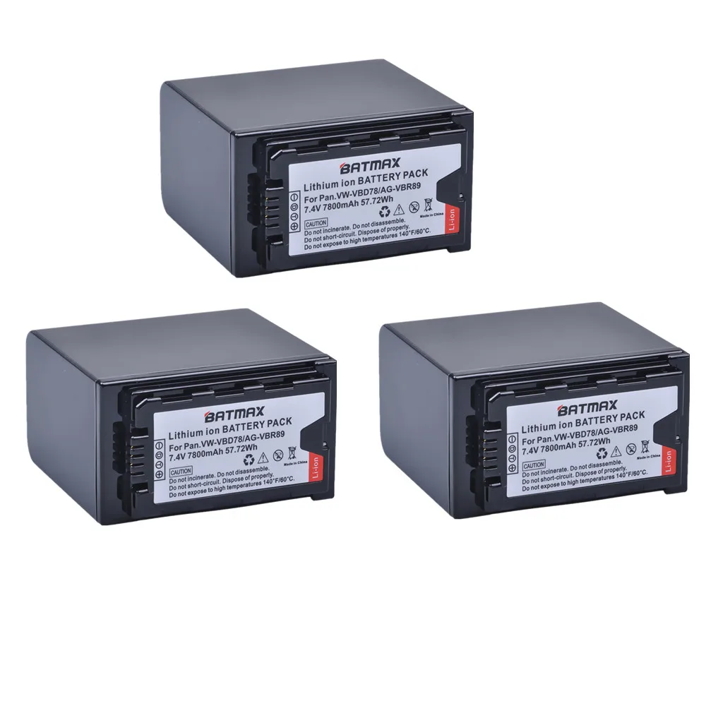 Batteria Bamtax 3Pc 7800Mah Vw-Vbd78 Vbd78 Per Batterie Panasonic Vw-Vbd58 Vbd29 Vbr89 Aj-Hpx260Mc,Hpx265Mc,Px270,Px298,Hc-X1500