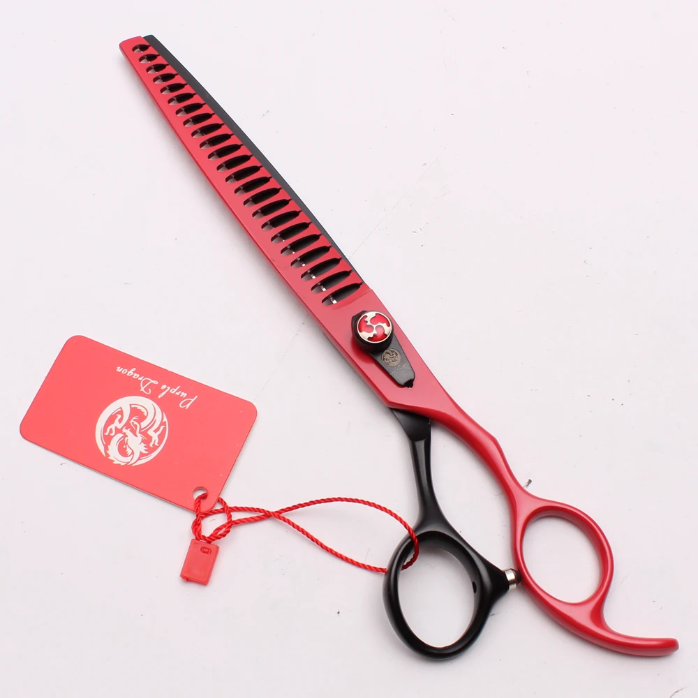 

8" 22cm 440C Purple Dragon Red Color Grooming-for-dog Thinning Scissors Fish Bone Teeth Pets Hair Clipping Shears Add Bag Z4004