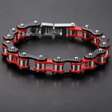 Davieslee 12 мм мужской браслет Байкер Мотоцикл звено цепи 316L нержавеющая сталь браслет красный желтый черный серебряный цвет DLHBM58