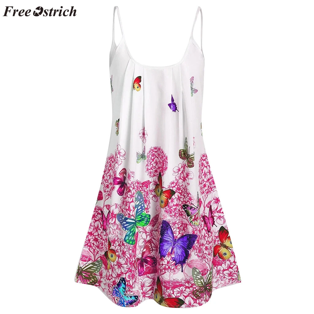 

FREE OSTRICH Sling dress women's fashion simple youth campus style large size O-neck casual butterfly print comfortable dress