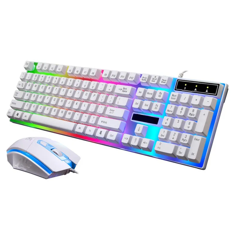 Новинка светодиодный игровой USB проводной комплект с клавиатурой и мышью цвета радуги с подсветкой Прямая поставка 0908