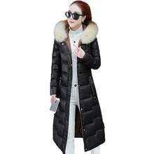 Длинные парки зимняя женская куртка из искусственной кожи НОВАЯ тонкая Высококачественная пуховая хлопковая куртка темперамент большой размер Женская куртка FC30