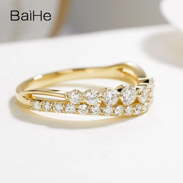 BAIHE Solid 14 K желтое золото(AU585) 0.70ct круглая огранка H/SI натуральные бриллианты Свадебные модные ювелирные изделия Подарочное кольцо