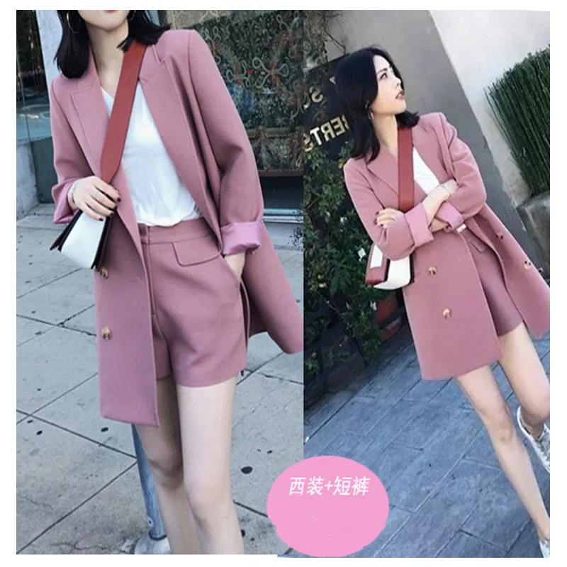 

2019 Direct Selling Spring And Autumn New Casual Small Suit Jacket Women's Middle School Long Fashion Loose Pink Shorts