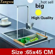 Квартира кухня ручная раковина одинарная мойка высокого качества 304 нержавеющая сталь сделать блюда Горячая большой 65x45 см