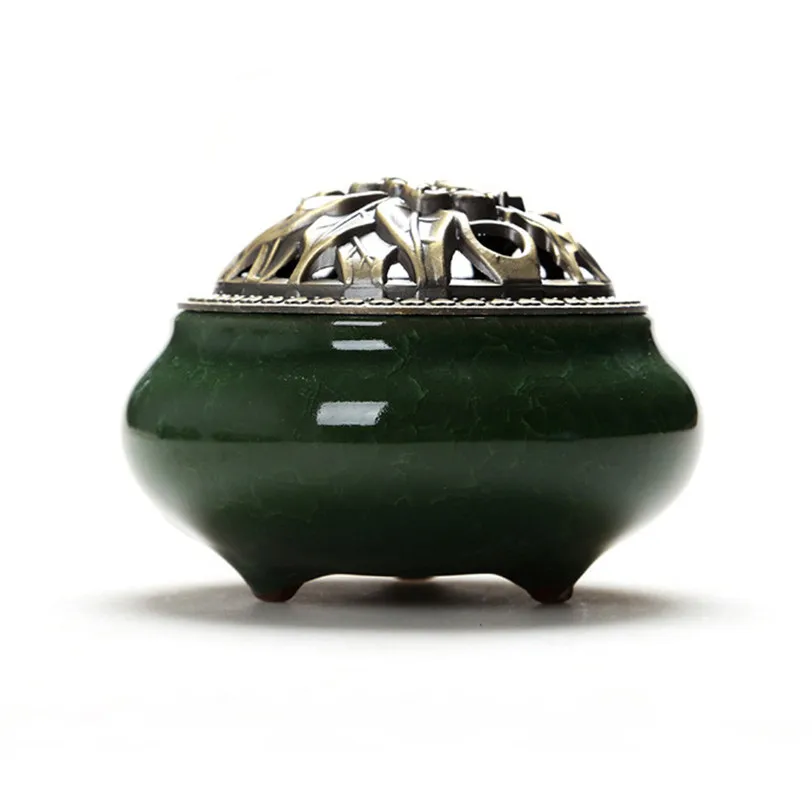 incense burner copper cover ceramic Buddha with antique alloy line