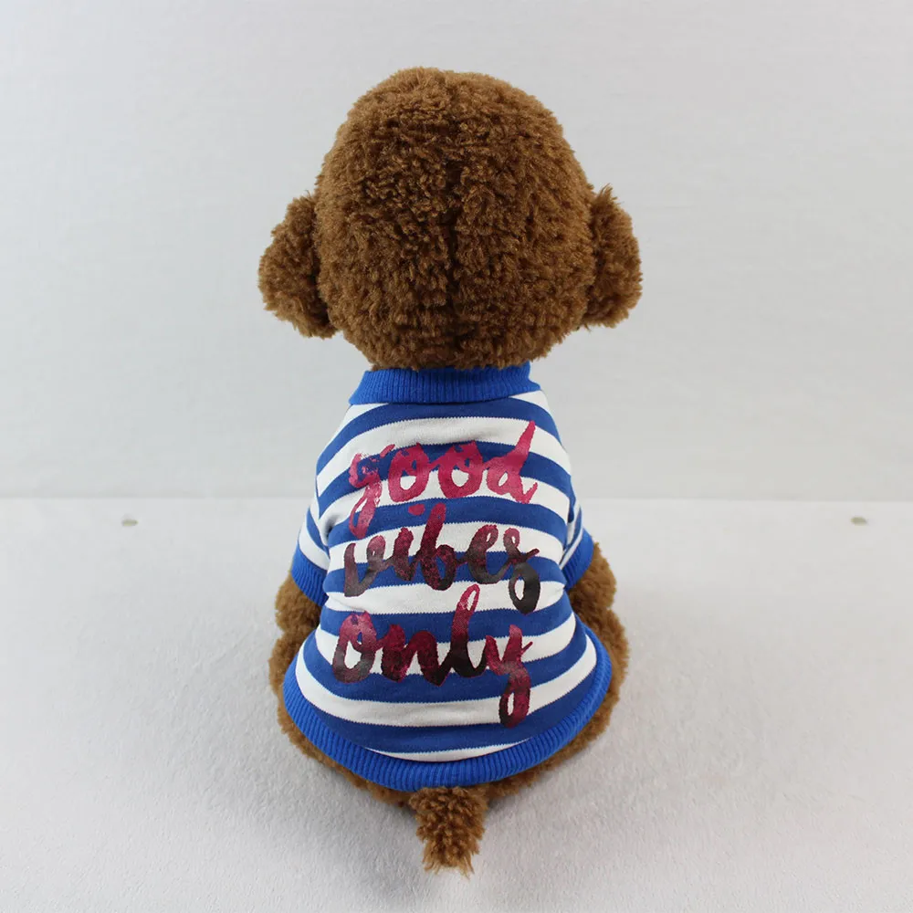 

Small Dogs Costume Clothes For Little Dogs Striped Good Vibes Only Cute Pet Dog Cat T-shirt Clothing Small Puppy Costume