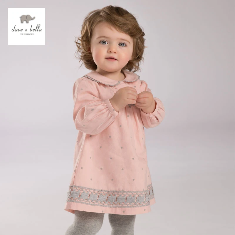 DB3943 dave bella autumn baby girl pink dress infant clothes girls lace dress