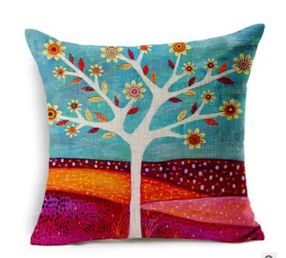 

42x42cm zipper closure car bolster flowers tree pattern sofa cushion cotton linen Square pillow home decoration a0900
