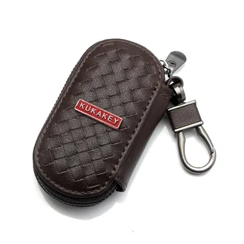 

Genuine Leather Car Logo Keychain Hand Woven Key Bag Case Covers Wallet For PORSCHE PEUGEOT SKODA SUBARU SUZUKI TOYOTA VOLVO