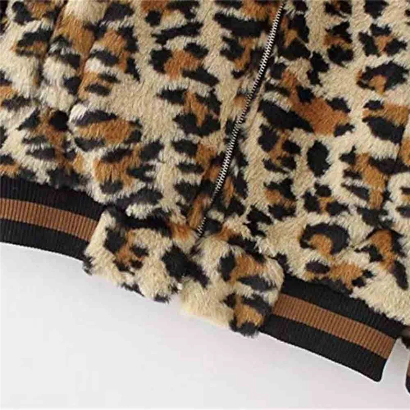 Fashion Womans Autumn Leopard Print Coat Thick Fur Collar Coat Faux Fur Zipper Pocket Outwear Casual Cardigan Jacket F#S25 (4)