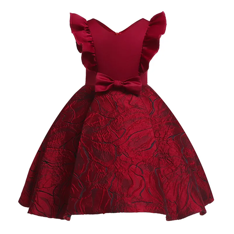 Нарядное платье для девочек на свадьбу; Детские платья с блестками и цветочным принтом для девочек; одежда для детей; элегантное платье принцессы; платье с цветочным узором для девочек - Цвет: wine red