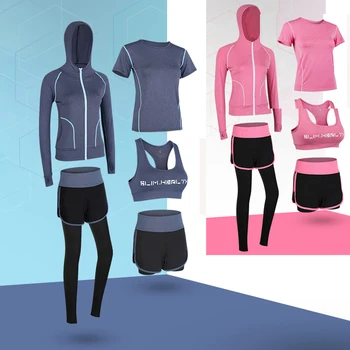 

2-5pcs Women 5Piece Yoga Set Gym Fitness Clothes Sport TShirt Running Long Pants Tight Jogging Workout Yoga Leggings Sport Suit