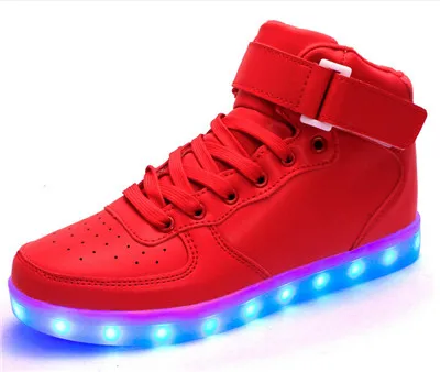 Дети Сапоги и ботинки для девочек детей Обувь с подсветкой Обувь для девочек Обувь для мальчиков высокие led подсветкой Обувь USB ботинки для девочек giowing Обувь 25- 37 - Цвет: Красный