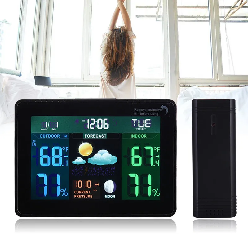 

TS-70 Multifunctional Wireless Weather Station Digital Temperature Humidity Meter Clock US Plug for Indoor Outdoor