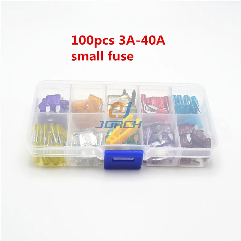 

100 pcs kits Small Automotive blade Type Auto car Fuse 3A 5A 7.5A 10A 20A 25A 30A 35A 40A with high quality plastic box