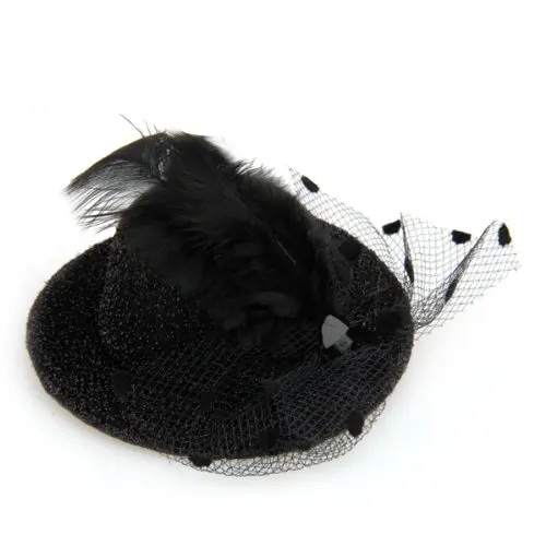 2017 Горячие Стиль featherhair Клип Черный Мини Top Hat партия Лолита гот