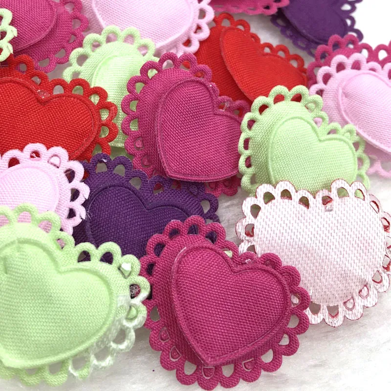 60PCS Two Layers Hearts Padded Felt Appliques Craft Lots E318padded