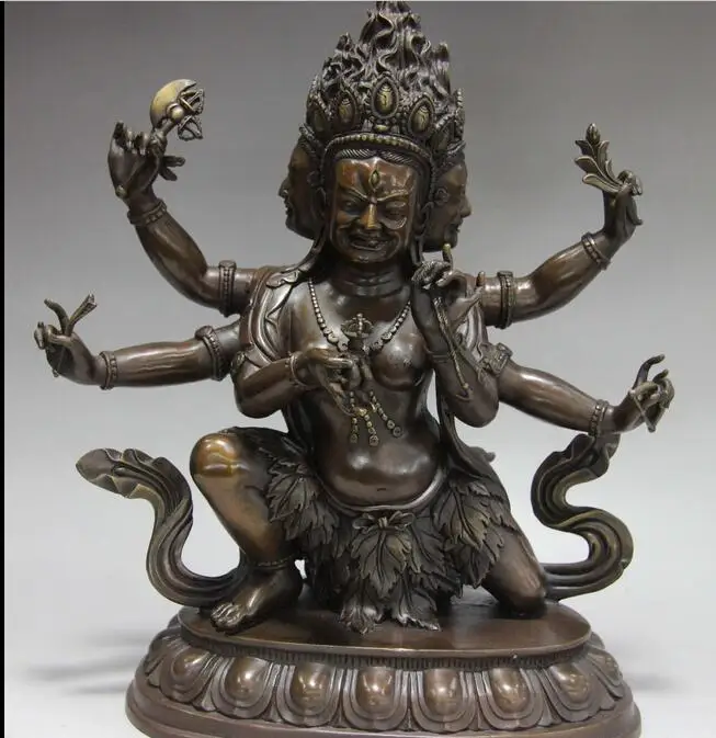

free Buddhism Bronze 3 Head 6 Arm Ushnisha Vijaya Holiness Bulmo Guan Yin Buddha fast