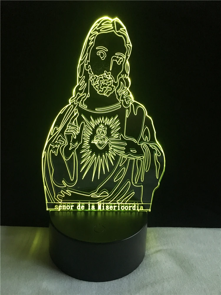 3D mesa LED USB noche luz Jesucristo Jehová 7 cambio de Color lámpara de escritorio Bulbing regalo ilusión óptica Navidad Luces lampara