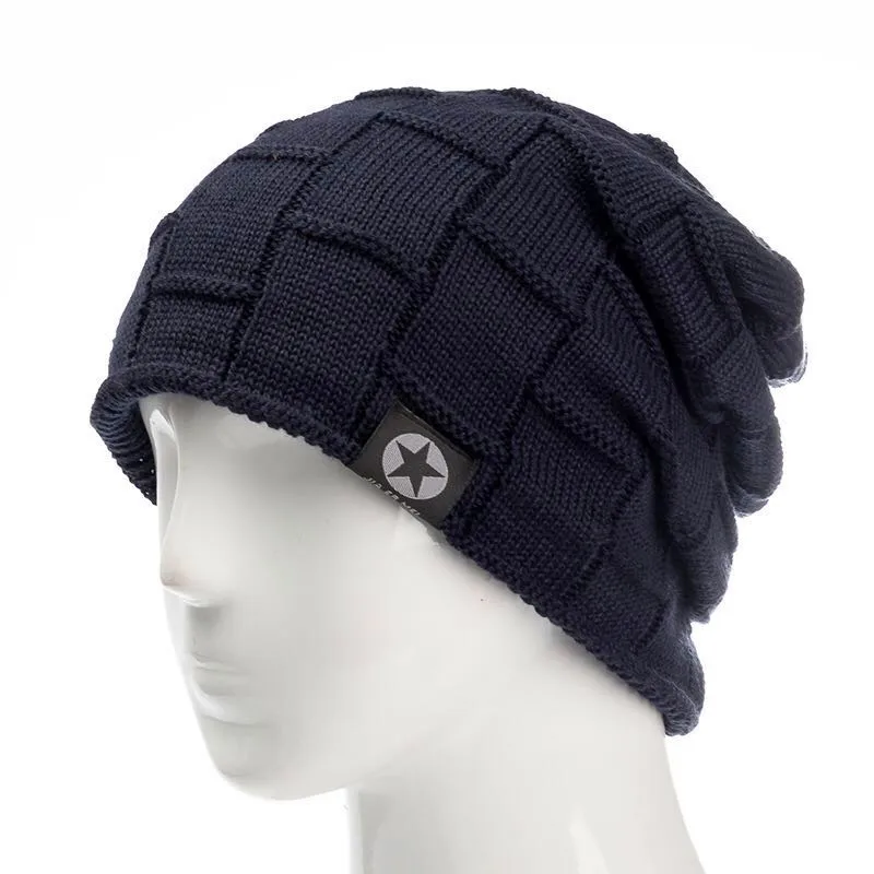 Navy Blue Новинка, шапка унисекс с флисовой подкладкой, вязаная шерстяная теплая зимняя шапка, толстая мягкая эластичная шапка для мужчин и женщин, модная шапка Skullies& Beanie - Цвет: Navy Blue