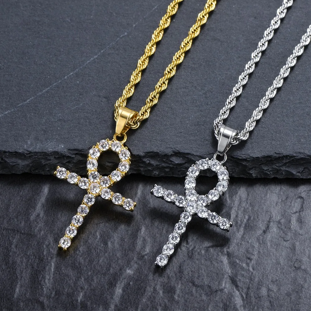 Cubic Zircon Crystal Small Cross Pendant Necklace Hip Hop Choker Golden Rope Chain Charm Women Men Jewelry Gift | Украшения и
