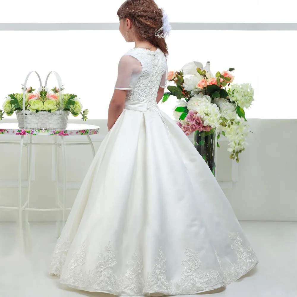 Симпатичные белый первое причастие платья для девочек 2017 бисероплетение sash