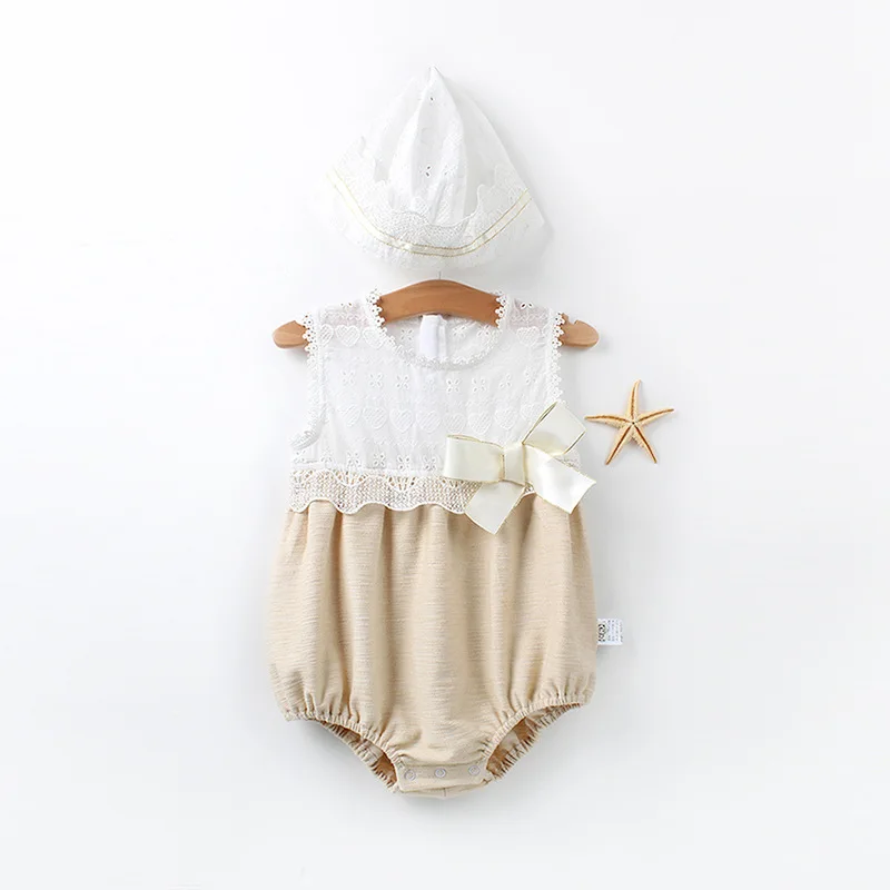 

2019 Summer Toddler Sleeveless Lace Baby Girls Romper+Hat Set Baby Jumpsuit High Quality Girl Outfits Cotton Infant Clothing