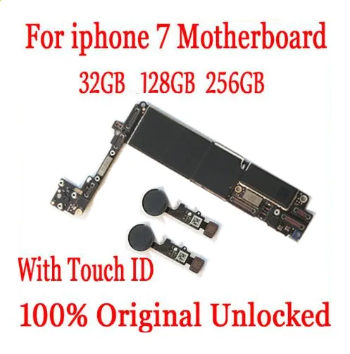

Factory unlocked for iPhone 7 Motherboard With / Without Touch ID,Original for iphone 7 Mainboard with Chips,32GB 128GB 256GB