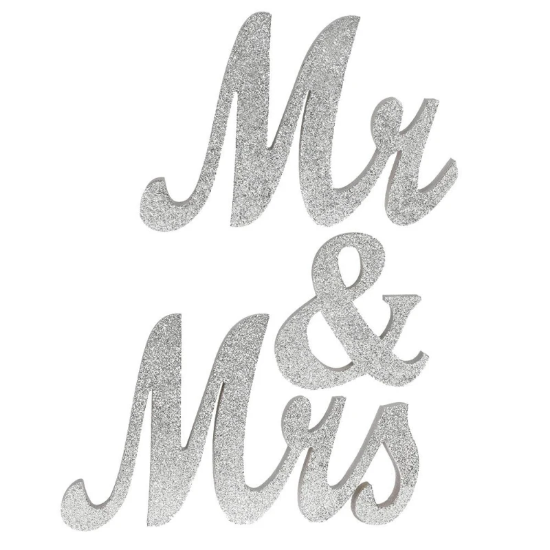 3Pcs/set Wooden MR & MRS Wedding Signs Gold Wooden Wedding Table Numbers Letters Decoration Valentine's Day Party Letter Sign