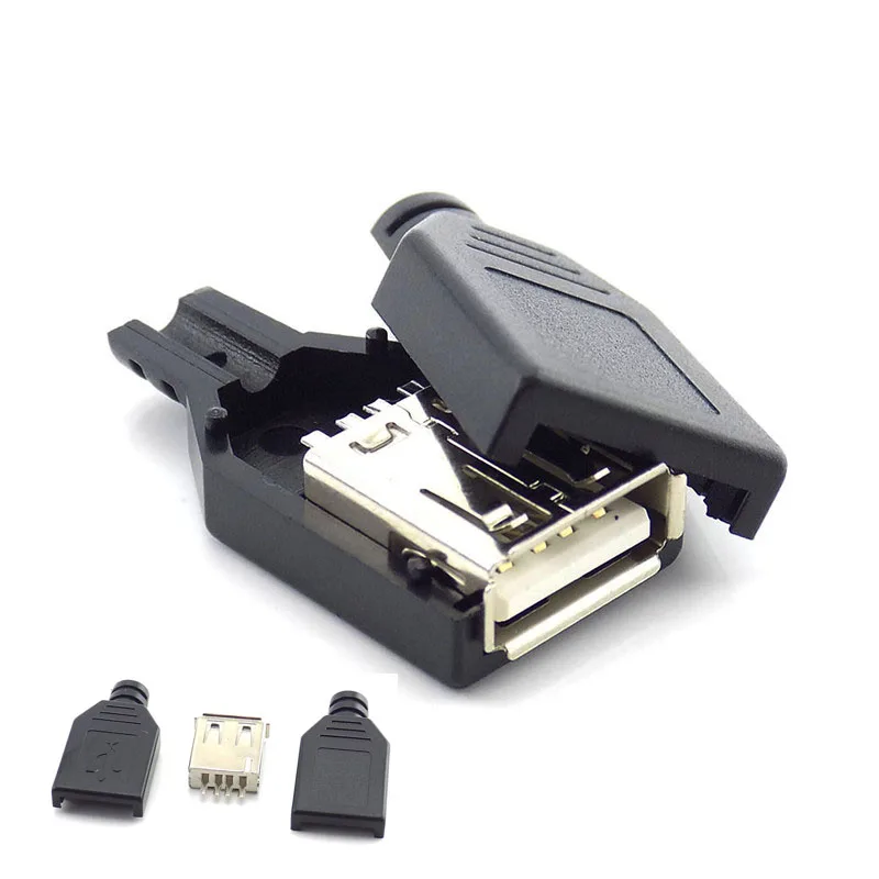 3 в 1 Тип A гнездо USB 2 0 разъем 4 контактный с черным пластиковым покрытием припоя DIY