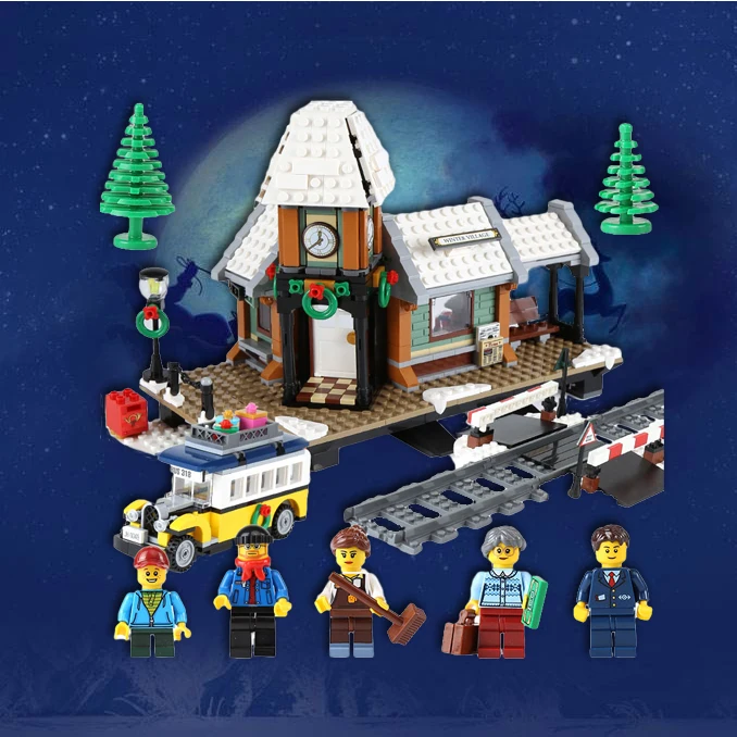 

2019 New Year Winter Holiday Village Station Creator 1010Pcs Building Blocks Toys Compatible with Legoings 10259 Christmas Gift