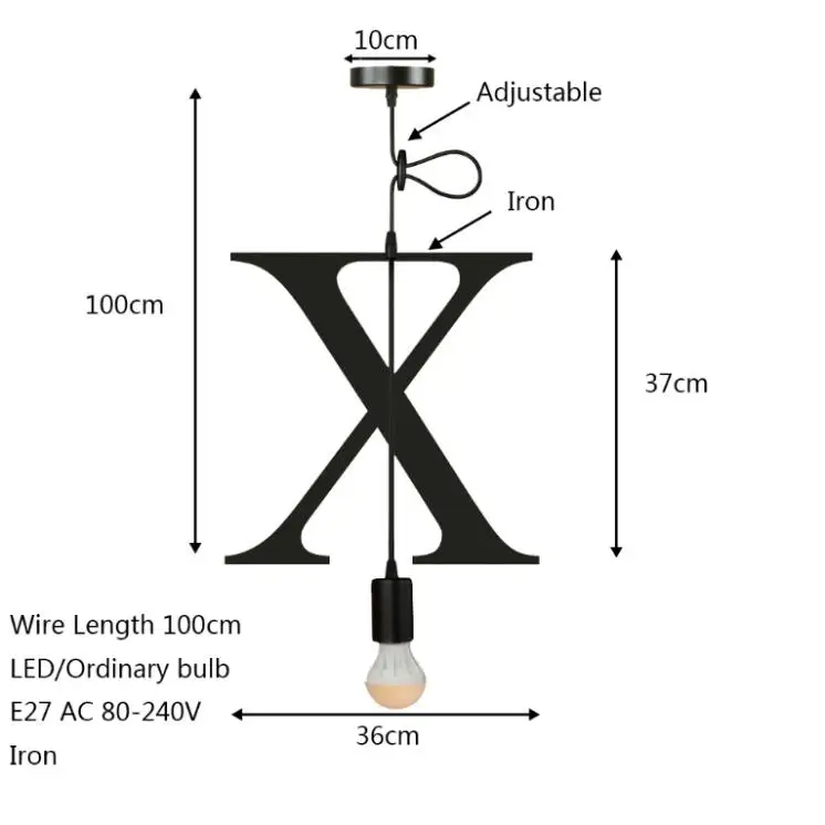 Новинка простой железный букв комбинации N-Z подвесной светильник светодиодный E27 современный Лофт подвесной светильник для restautant магазин кафе бар - Цвет корпуса: X