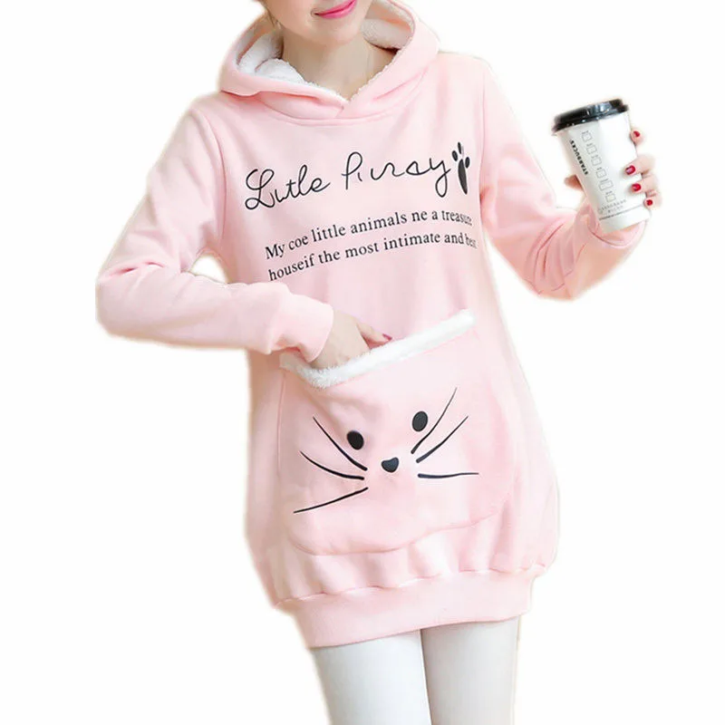 

2018 Women Cat Lovers Hoodie Cuddle Pouch Pet Hoodies Casual Kangaroo Pullovers Cartoon Casual Sweatshirt Fleece Jacket S6252