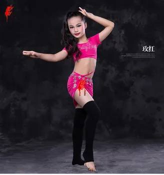 

Girls dance clothes modal short sleeves top+short skirt 2pcs belly dance suit kids dance clothing S,M,L