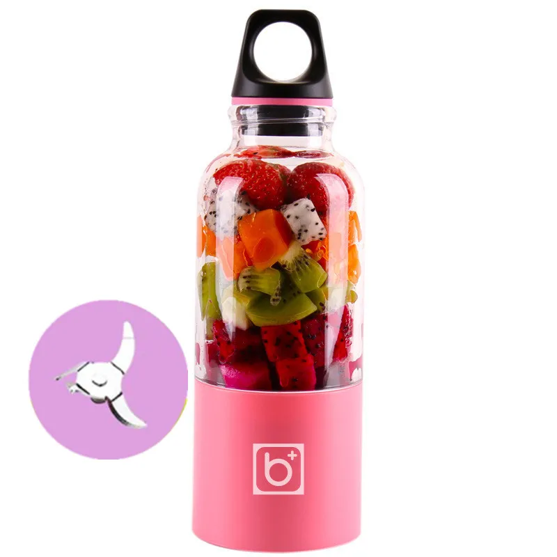 4 лезвия портативный блендер Mix Pro Электрический USB Перезаряжаемый 500 мл соковыжималка чашка экстрактор коктейли фруктовый смузи - Цвет: Розовый