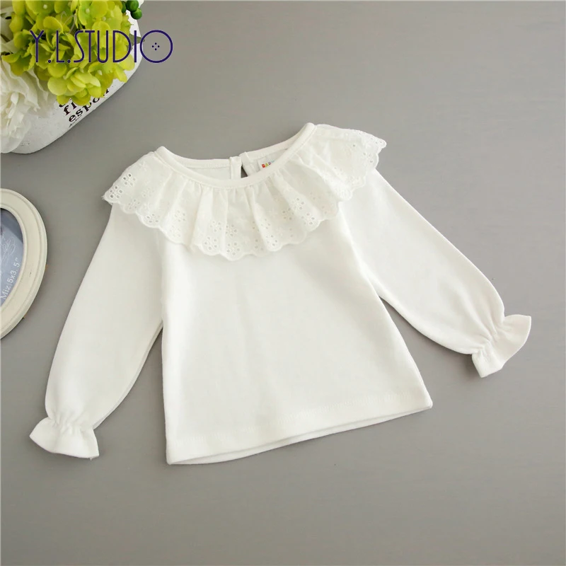 Baby Girl Tops T-shirt Long Sleeve Newborn Autumn White Floral Lace Pullover Hollow Front Cute for New Born Girls Ruffle Shirts Baby Girl Tops T-shirt Long Sleeve Newborn Autumn White Floral Lace Pullover Hollow Front Cute for New Born Girls Ruffle Shirts