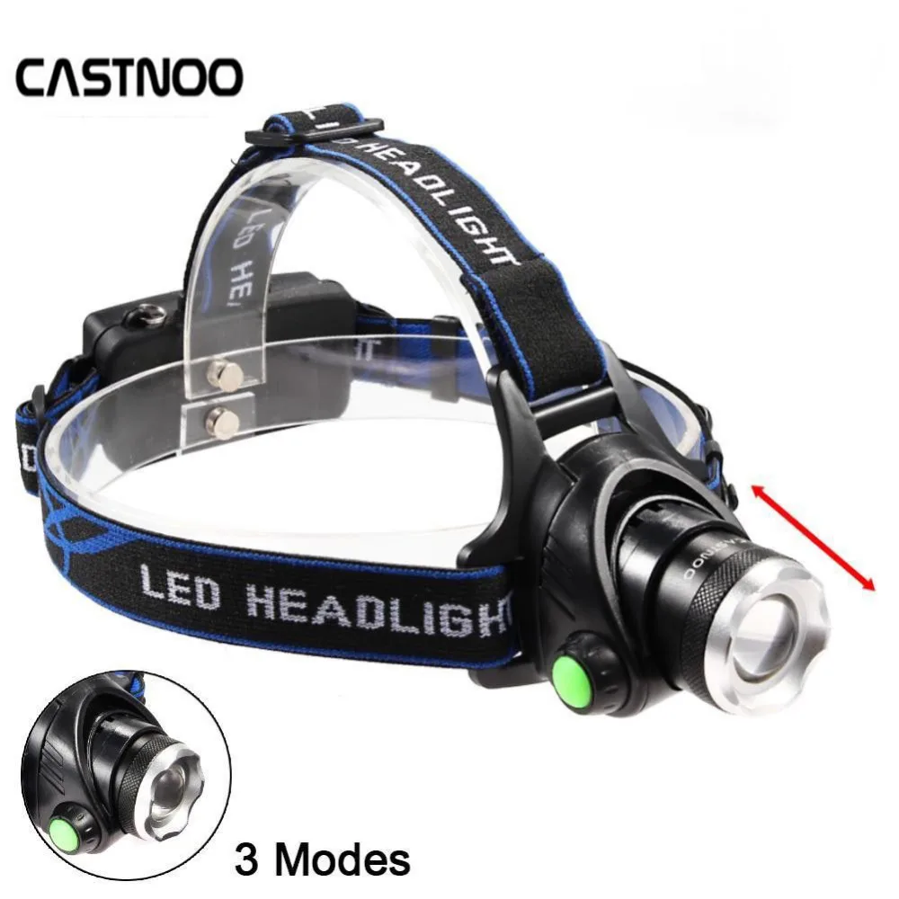 

CASTNOO T6 LED 3 modes Headlamp Outdoor Rechargable Headlight 500 LM Zoomable For Hunting Camping 18650 Battery