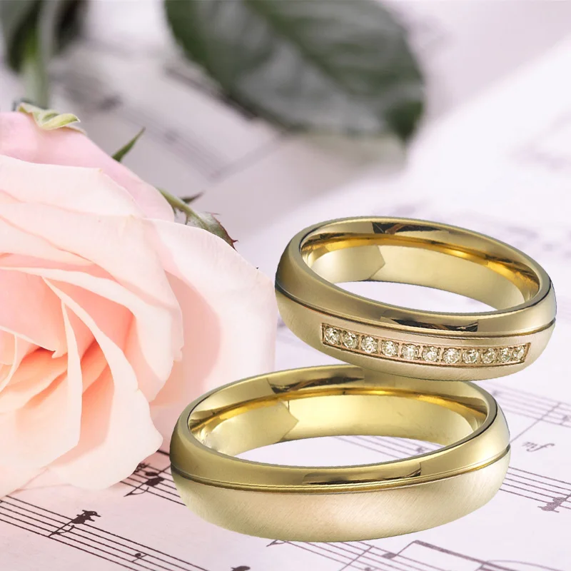 Anniversary Wedding band couple ring men Alliances Gold Color titanium stainless steel jewelry Engagement Rings for women (5)