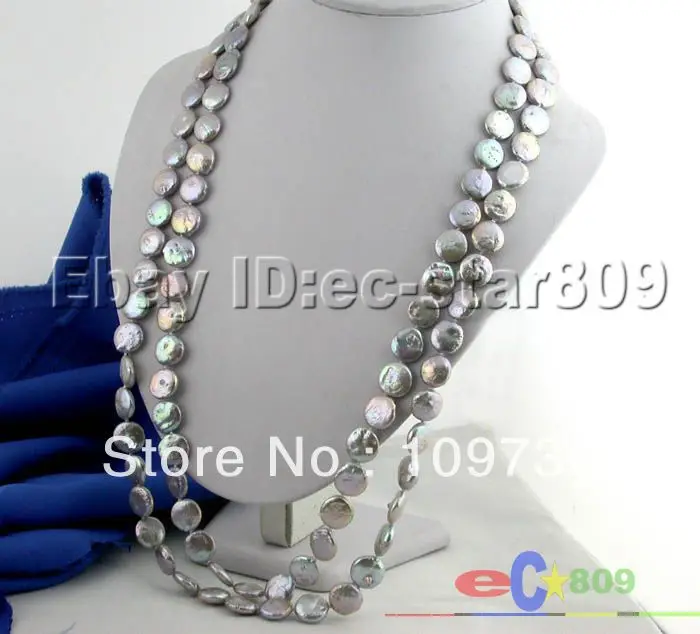 

Jewelry 0012006 60" 14mm nature gray coin freshwater pearl necklace