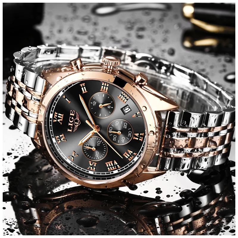 LIGE Watch Men 24 hours Fashion Quartz Clock Mens Watches Top Brand Luxury All Steel Business Waterproof Watch Relogio Masculino